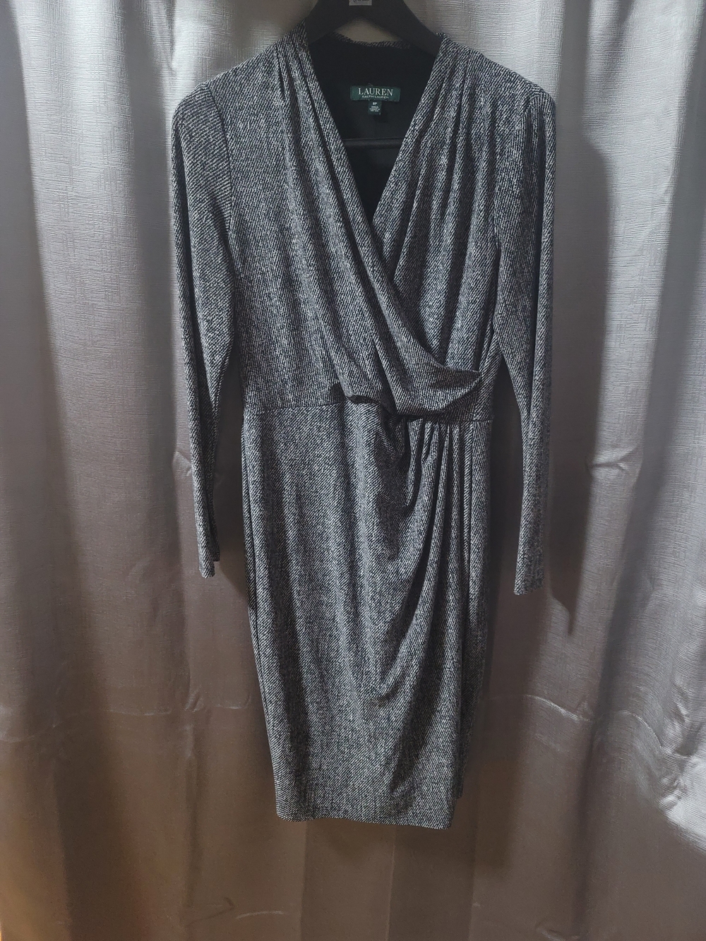 Ralph Lauren Gray Wrap-Front Long-Sleeve Knit Dress